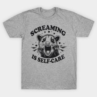 Screaming is Self Care Opossum Shirt, Womens Opossum Tee,Cute Opossum Tee,Opossum Lover Gift, Retro Aesthetic Tee,90s Cute Gift T-Shirt